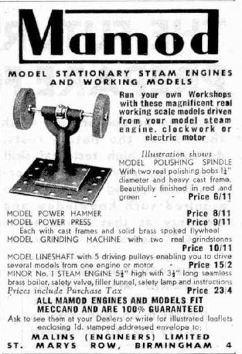 Mamod grinding wheel addvert January 1948